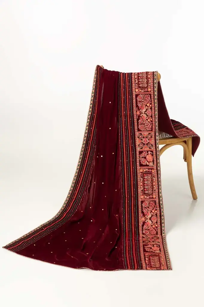 Maroon Velvet Embroidered Shawl